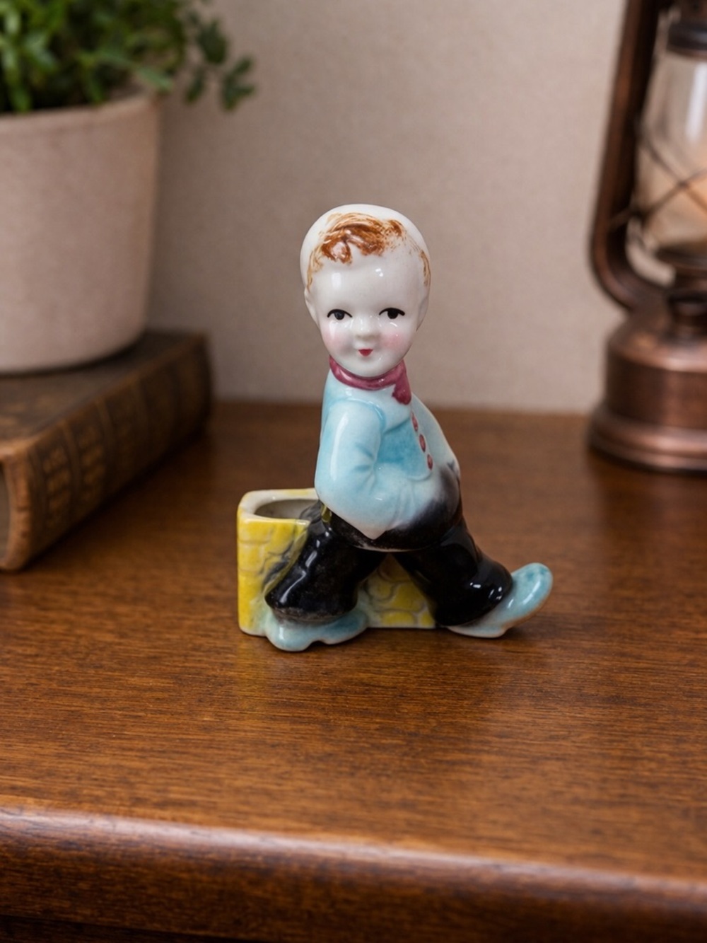 Vintage Sailor Boy Planter Shawnee Style Ceramic Vase 1940s Blue Yellow